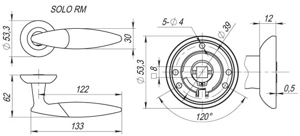 Ручка раздельная R.RM54.SOLO (SOLO RM) SC/CP-16,8х140 матовый хром/хром