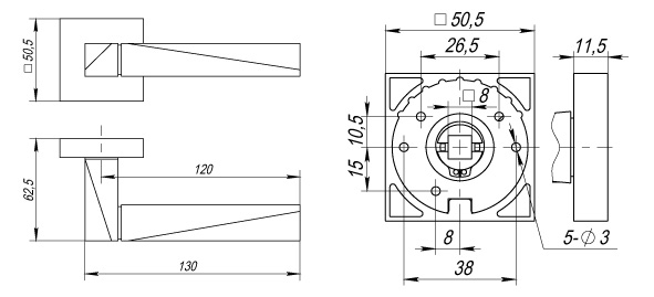 Ручка раздельная K.DM51.DIAMOND (DIAMOND DM) SN/CP-3 матовый никель/хром - Правая