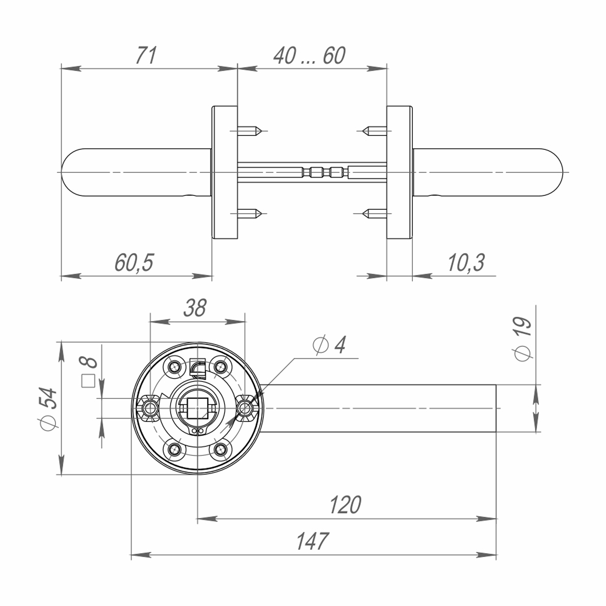 Ручка раздельная R.DSS201-0204/19 (DSS-0204/19) INOX 201 - Левая